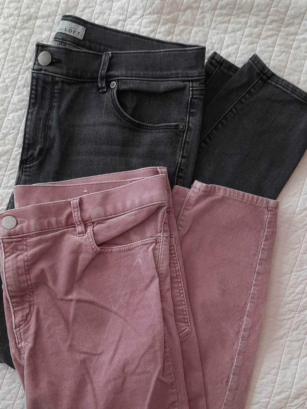 LOFT Skinny Jean/Cord Duo — Grey and Dusty Rose